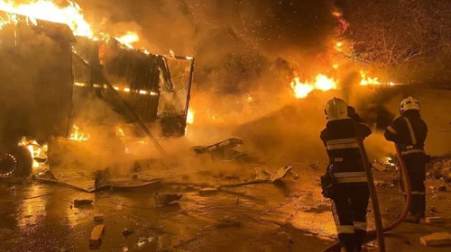 Four lorries burned near Lviv due to Shahed drone debris – photos, video