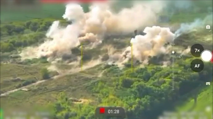 Ukraine's Air Force strikes Russian platoon strong point in Kursk Oblast – video